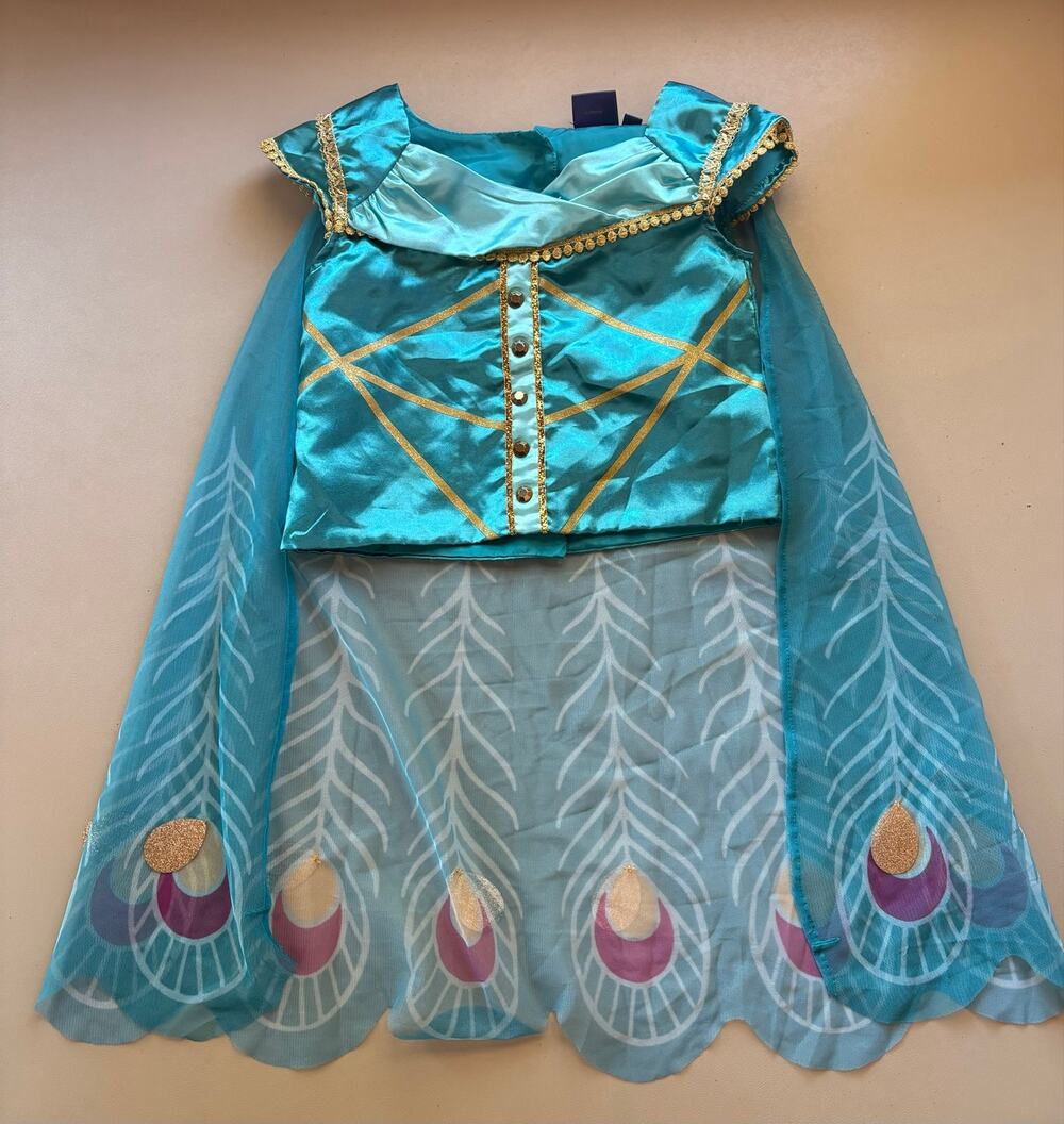Disney Aladdin Princess Jasmine Costume Top Girls XS 4/5 Peacock Cape EUC